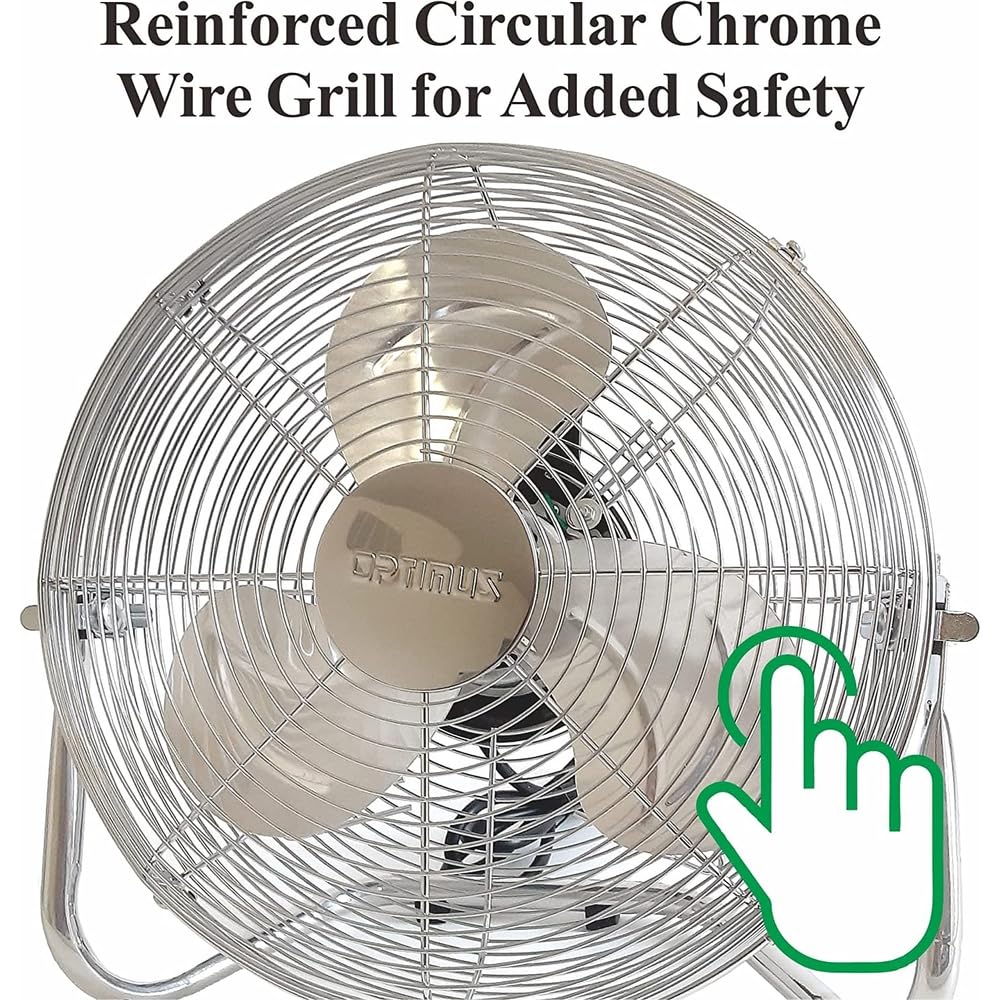 Optimus F-4122 12-Inch 3-Speed Industrial-Grade High-Velocity Floor Fan, Chrome Grill