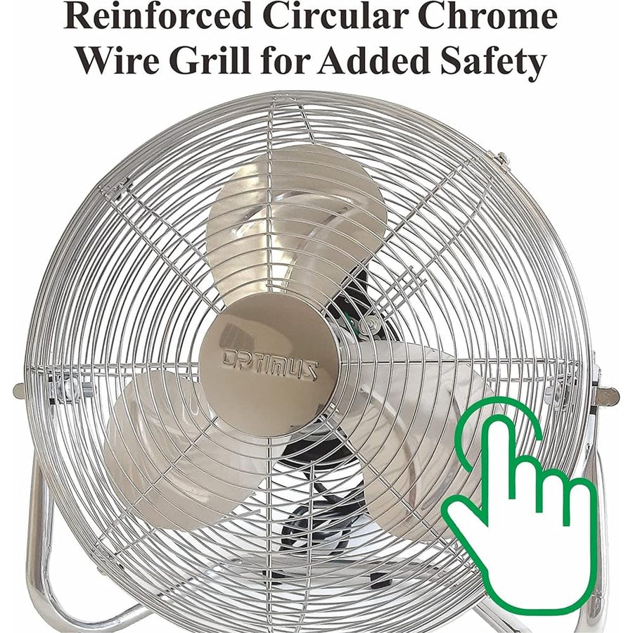 Optimus F-4122 12-Inch 3-Speed Industrial-Grade High-Velocity Floor Fan, Chrome Grill