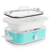 MegaChef 3.5-Quart Rectangular Casserole Slow Cooker, 9x13 Oven-Safe Stoneware Crock, Turquoise