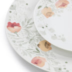 Elama Poppy 16 Piece Porcelain Double Bowl Dinnerware Set, Service for 4