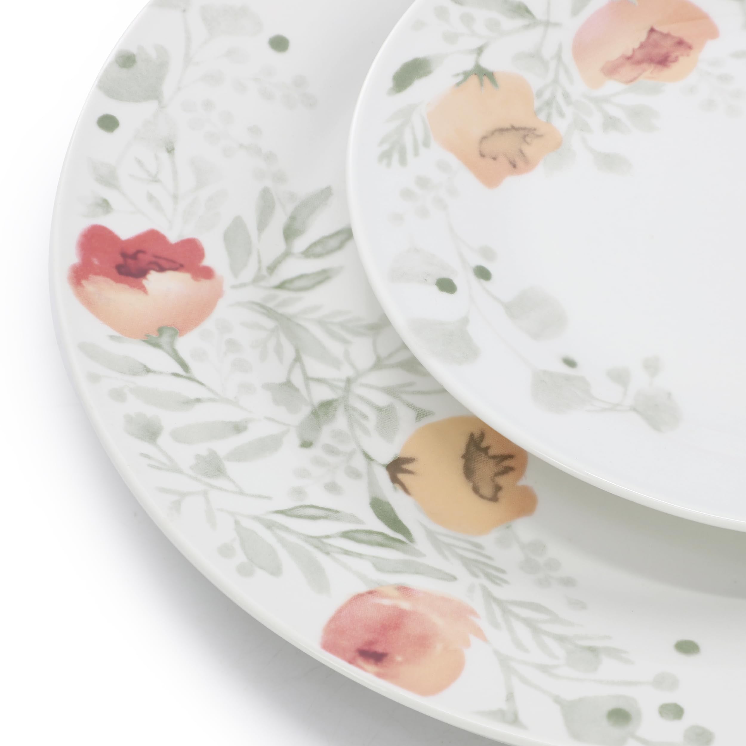Elama Poppy 16 Piece Porcelain Double Bowl Dinnerware Set, Service for 4
