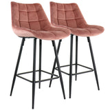 Elama 2 Piece Velvet Tufted Bar Chair Set in Pink, Metal Legs, Bar Height (ELM-222)