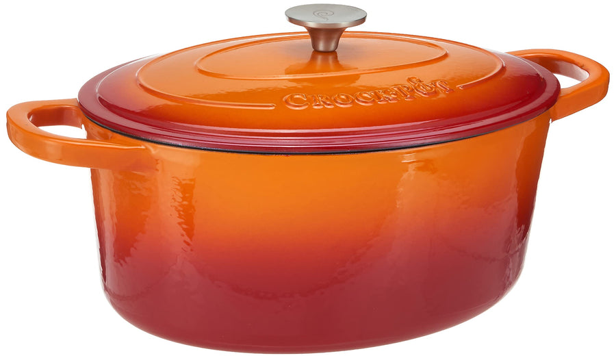 Crock-Pot Artisan 7-Qt Oval Enameled Cast Iron Dutch Oven, Sunset Orange