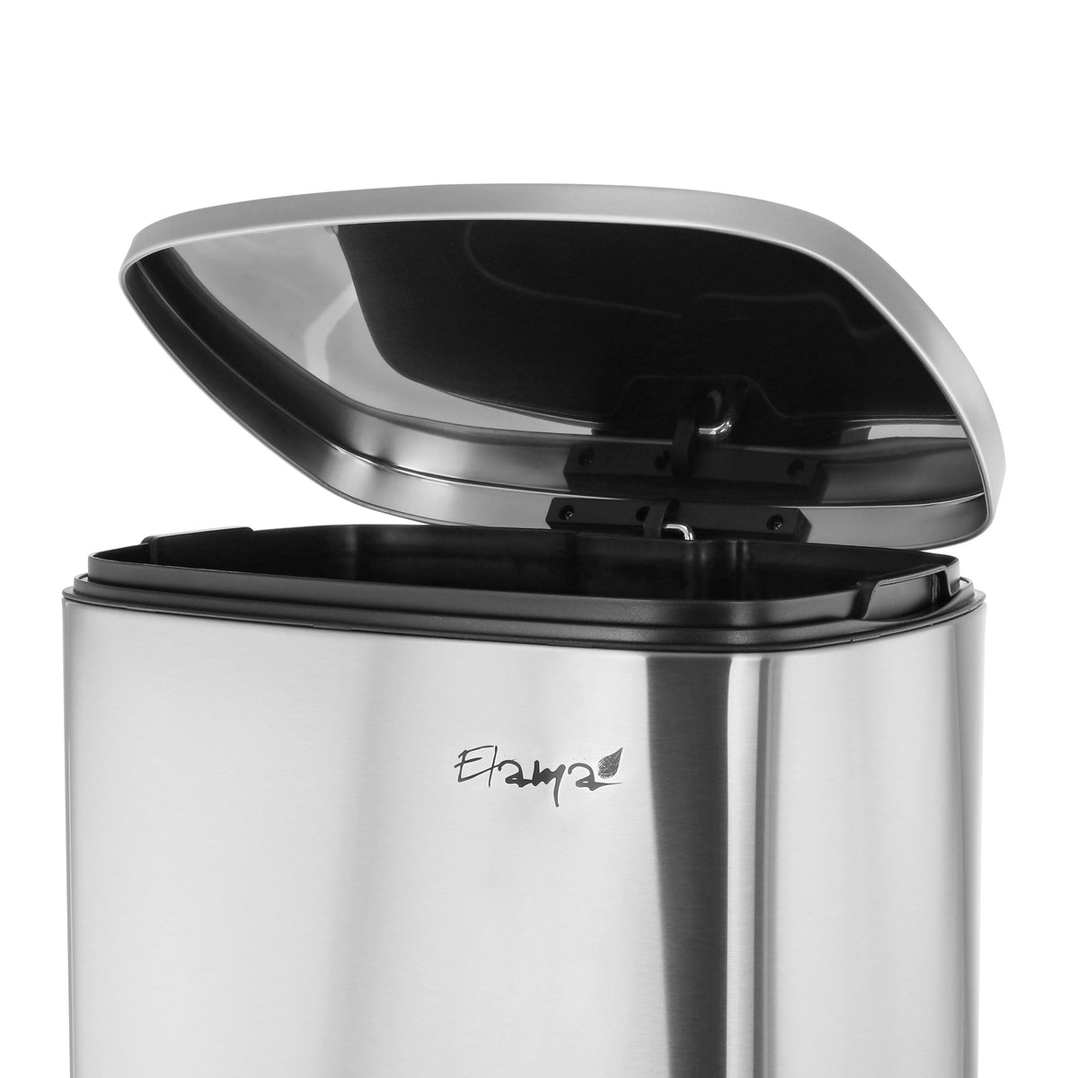 Stainless Steel Step Trash Can, 13 Gallon (50 L) Rectangular with Slow-Close Lid, Matte Silver, by Elama