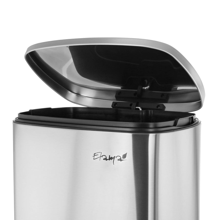 Stainless Steel Step Trash Can, 13 Gallon (50 L) Rectangular with Slow-Close Lid, Matte Silver, by Elama