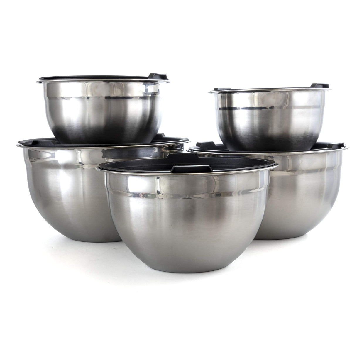 Stainless Steel Mixing Bowls with Lids, 5-Piece Stackable Set, 1.5 to 6 Qt, by MegaChef