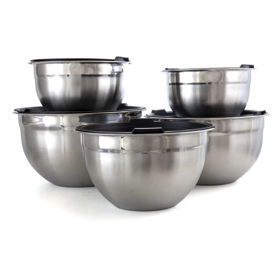 Stainless Steel Mixing Bowls with Lids, 5-Piece Stackable Set, 1.5 to 6 Qt, by MegaChef