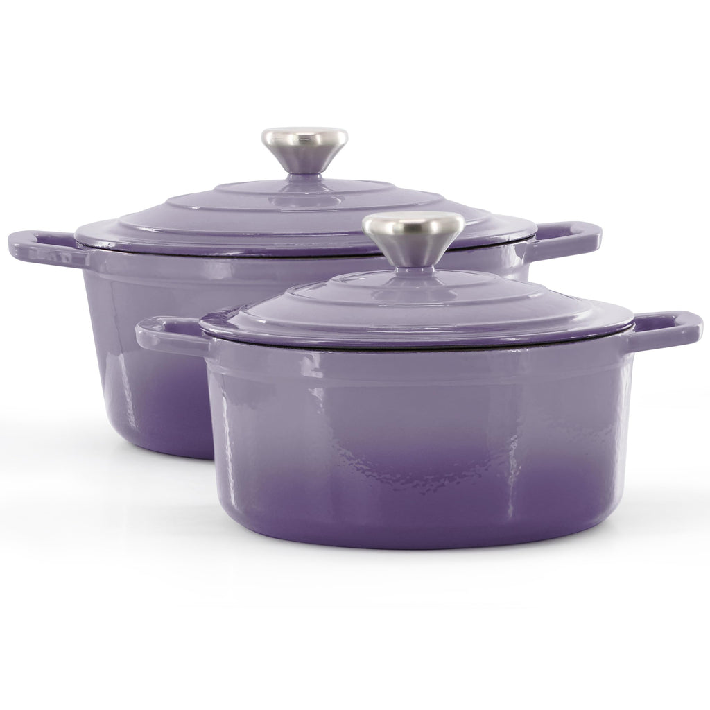 MegaChef 7 Piece Enameled Cast Iron Cookware Set in Purple
