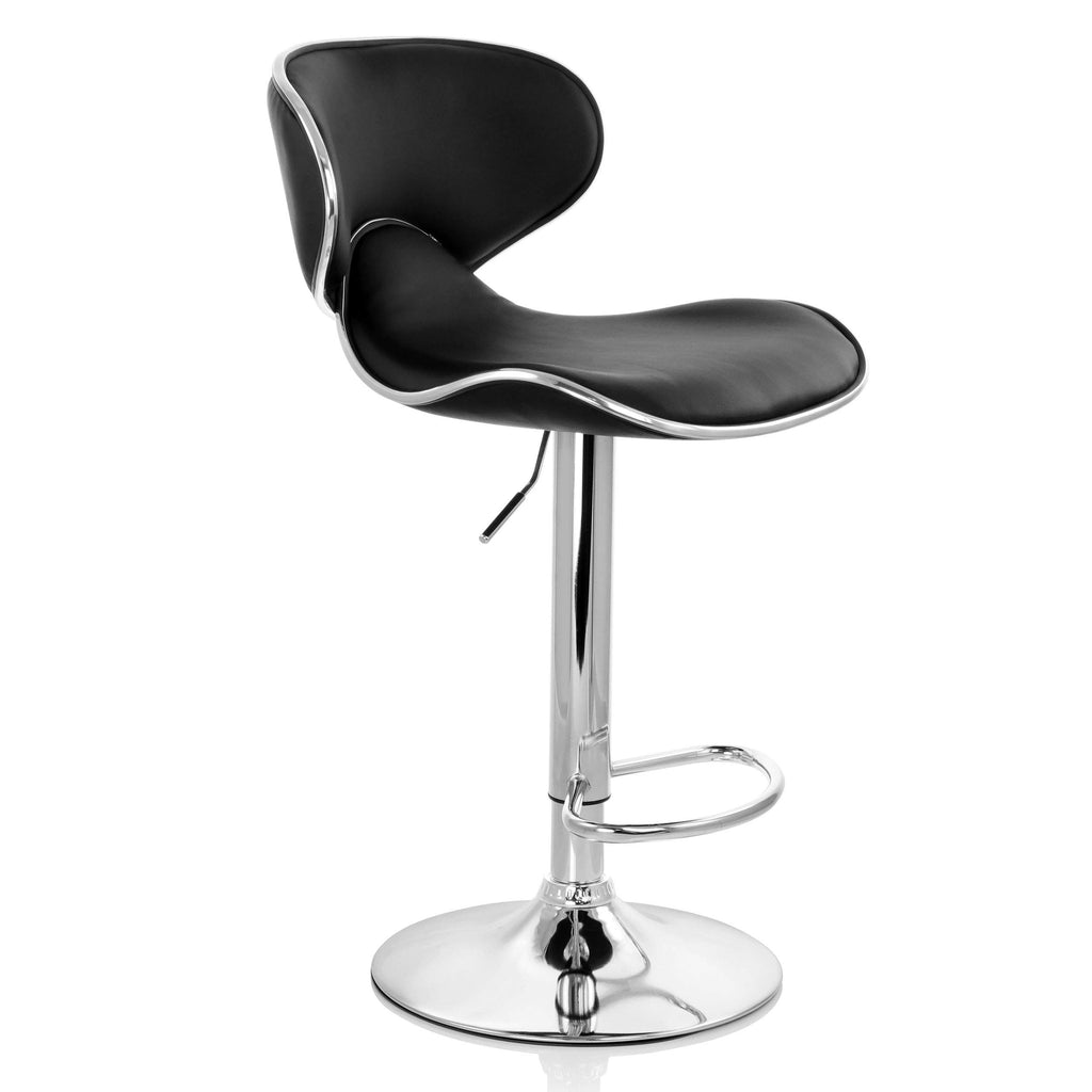 Elama Modern Slim Faux Leather Adjustable Bar Stool Set of 2 – Black with Chrome Swivel Base, Slanted Arm Rests, Contoured Back & 360° Counter / Bar Height Lift