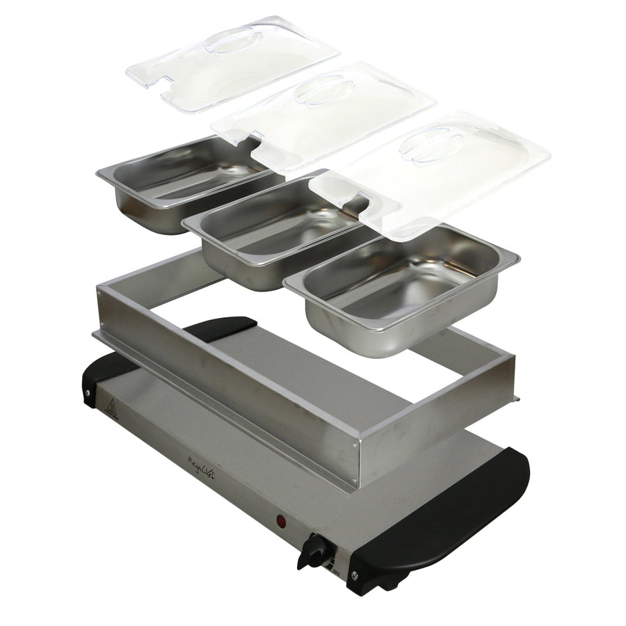 MegaChef Stainless Steel Electric Buffet Server and Food Warmer with 3 Sectional Trays