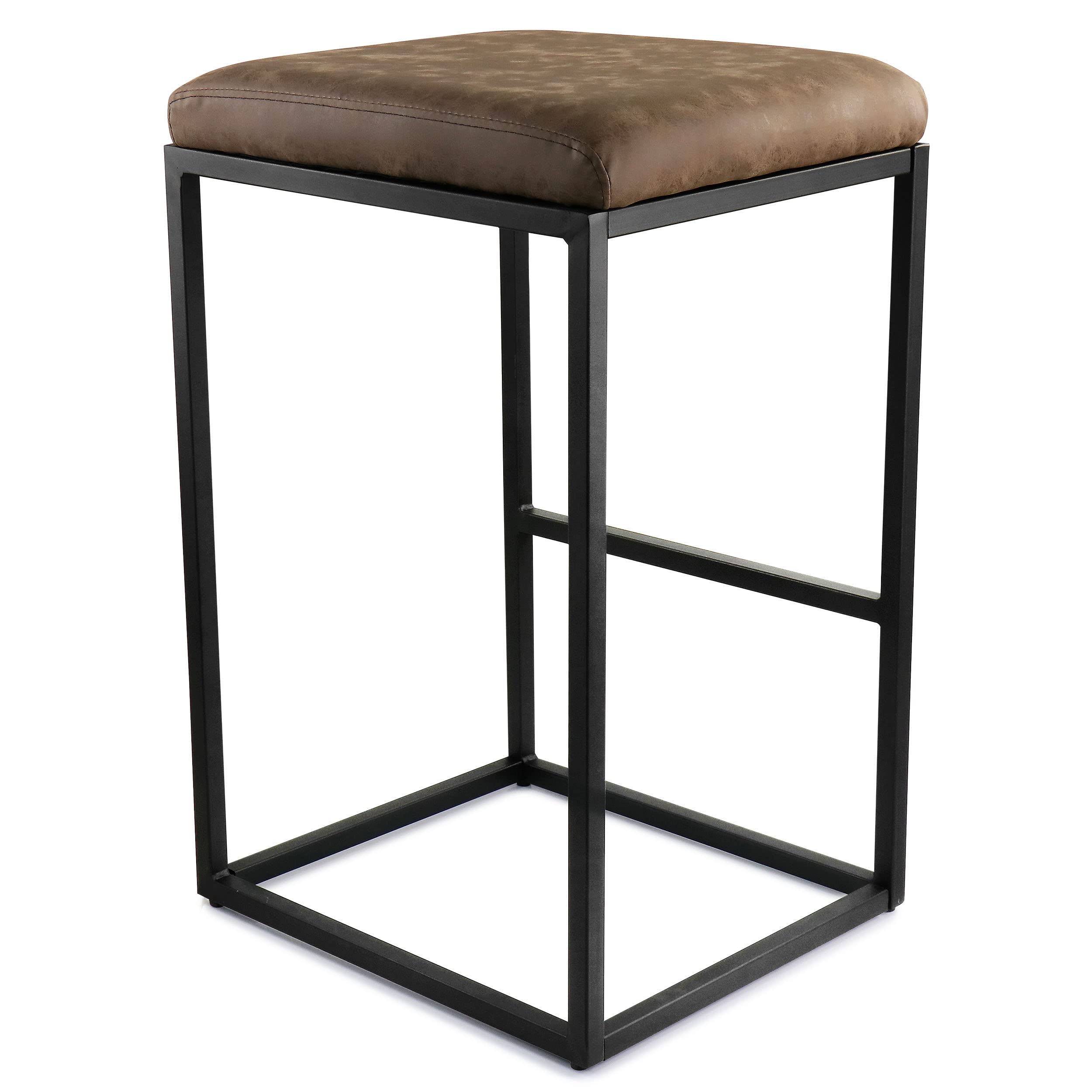 Elama Faux Leather Adjustable Bar Stool Set of 2 – Brown with Black Base (ELM-2102)