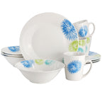 Gibson Home Blue Meadow 12-Piece Fine Ceramic Dinnerware Set – White with Blue Floral Accents, Service for 4