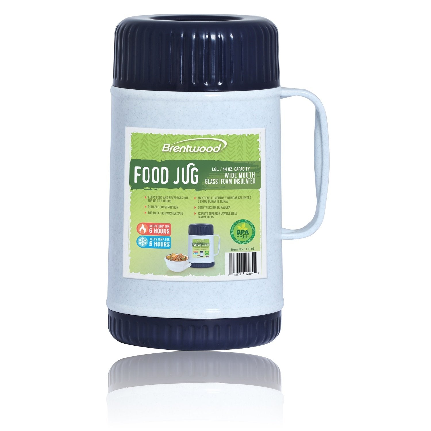 Brentwood FT-16 44 oz blue wide-mouth insulated food jar with glass liner