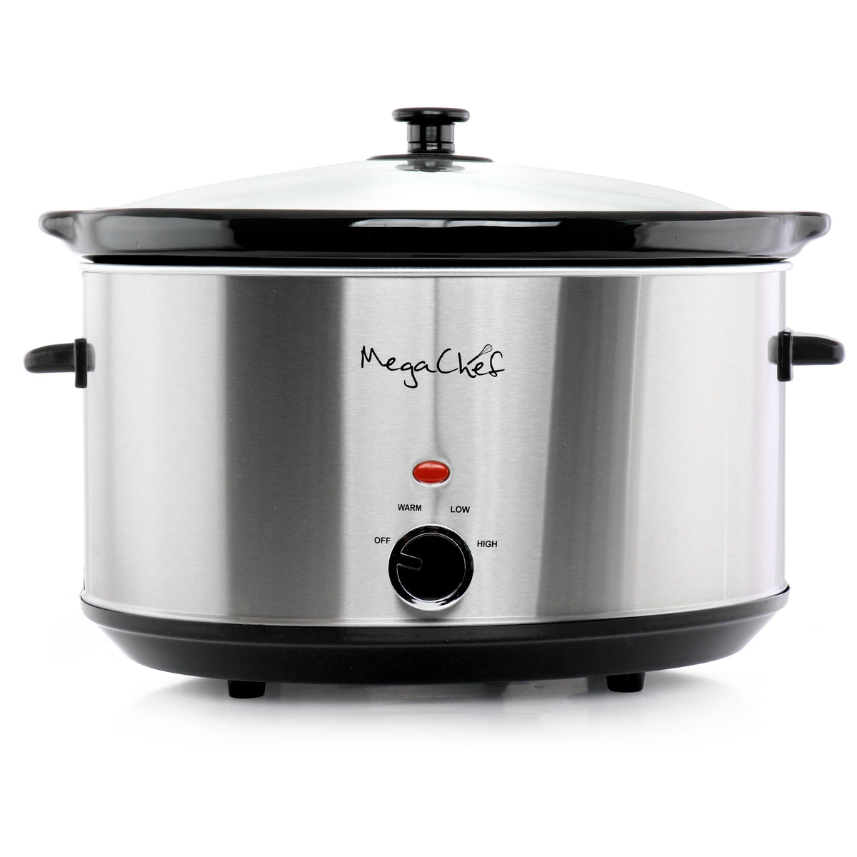 MegaChef MCSL-3000 8-Quart Oval Slow Cooker with 0.6-Quart Mini Warmer, Brushed Stainless Steel, Removable Ceramic Crock, Glass Lids