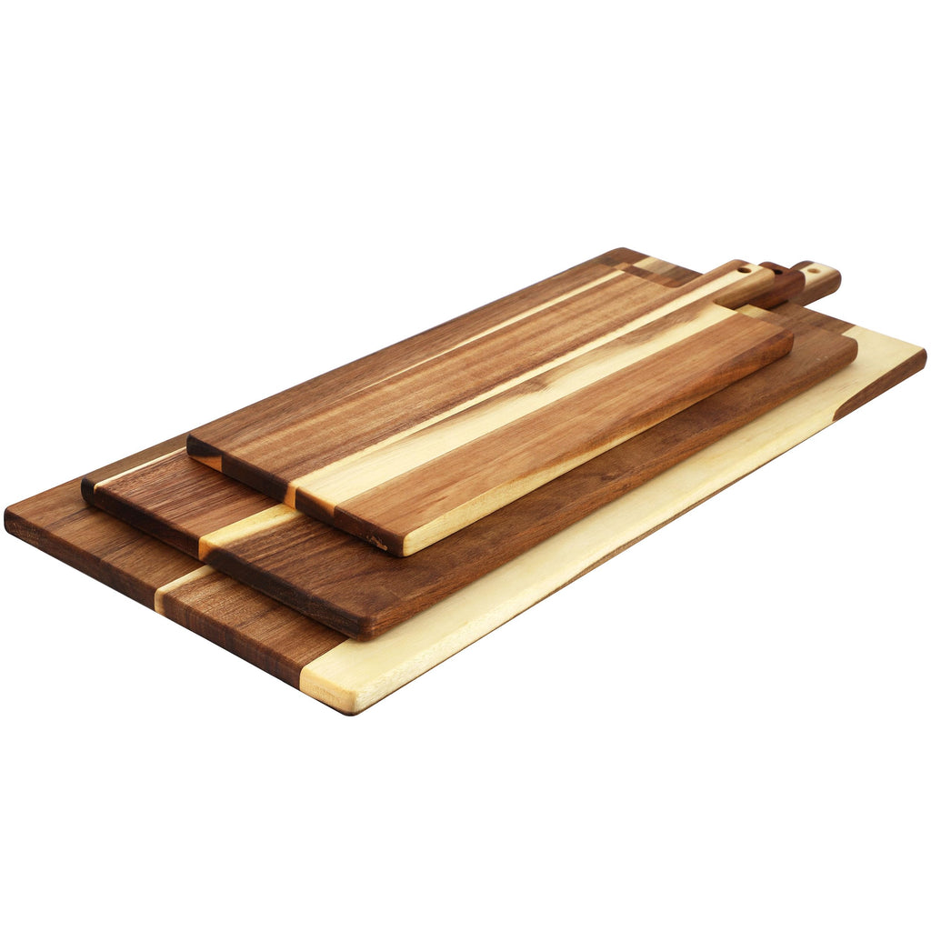 Elama 3-Piece Acacia Wood Charcuterie Cheese Board Set – Rustic Serving Trays with Handles
