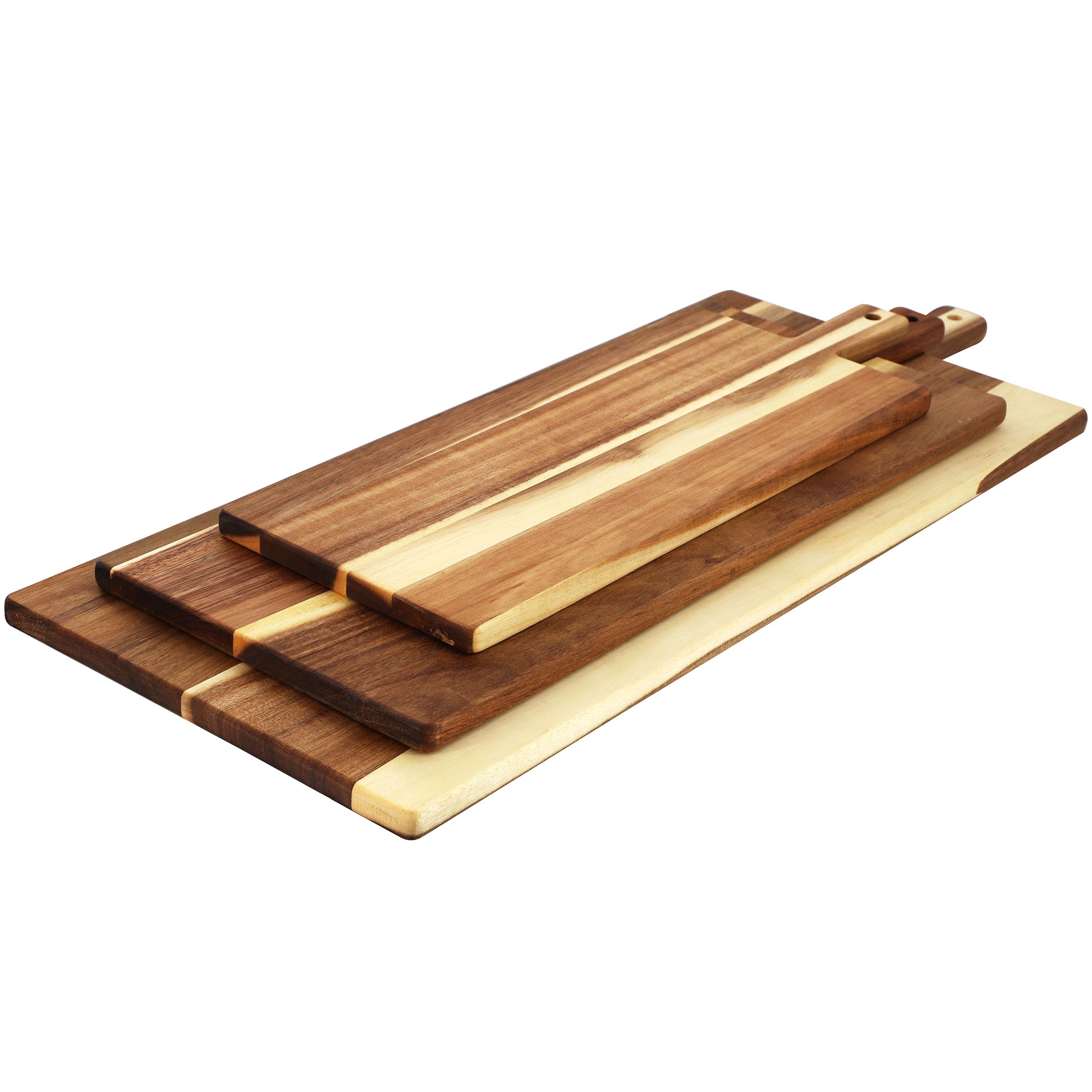 Elama 3-Piece Acacia Wood Charcuterie Cheese Board Set – Rustic Serving Trays with Handles