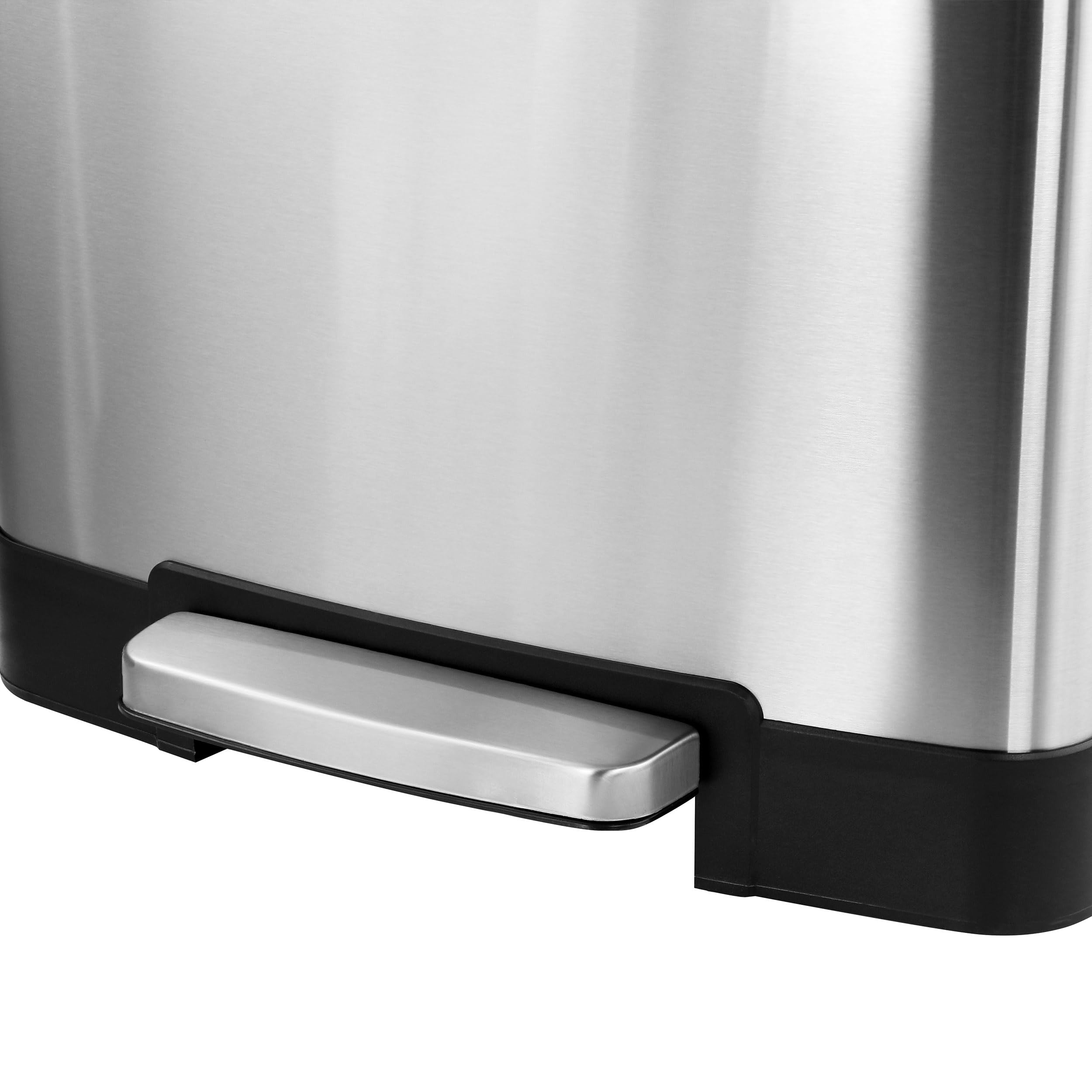 Elama 40L Stainless Steel Step Trash & Recycling Bin – 6.6 Gal + 3.9 Gal Split Compartments, Slow-Close Lid, Hands-Free Pedal (Silver)