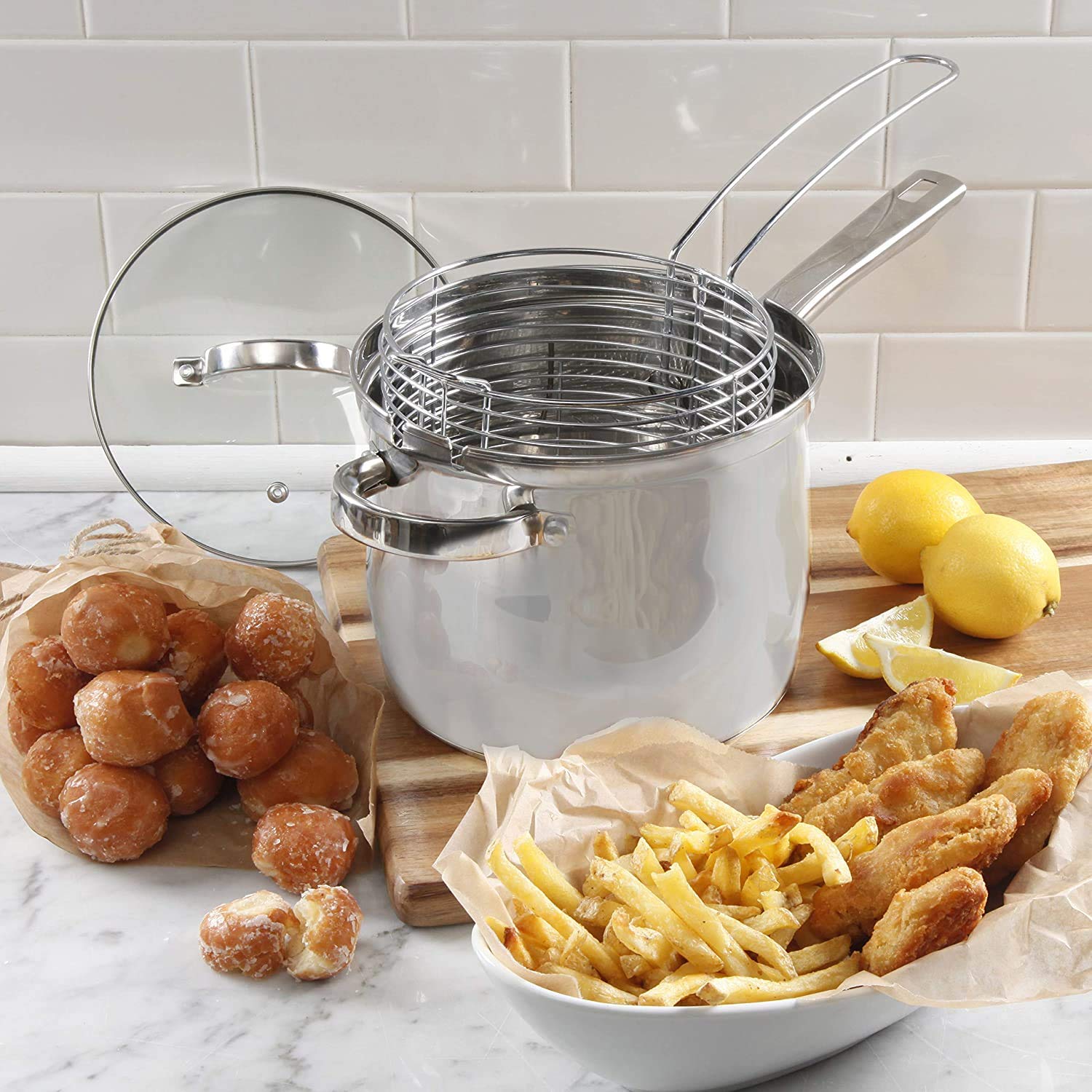 Oster Sangerfield 91537.03 Stainless Steel Stovetop Fry Pot Set, 3.65 Quart 3-Piece