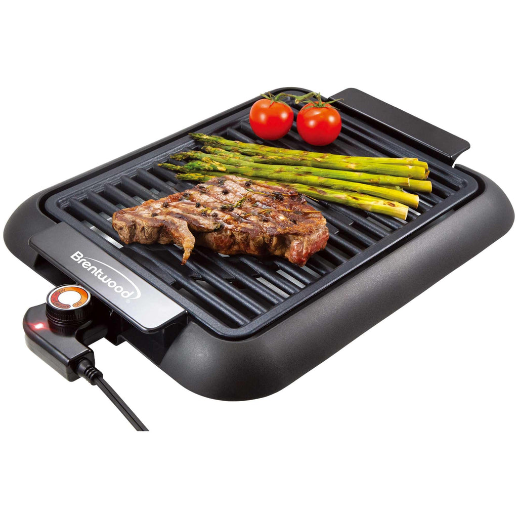 Brentwood TS-643BK 1200W Electric Smokeless Indoor Grill - Black, 12.6 x 10 Inch Ceramic Non-Stick, 200-425°F Adjustable
