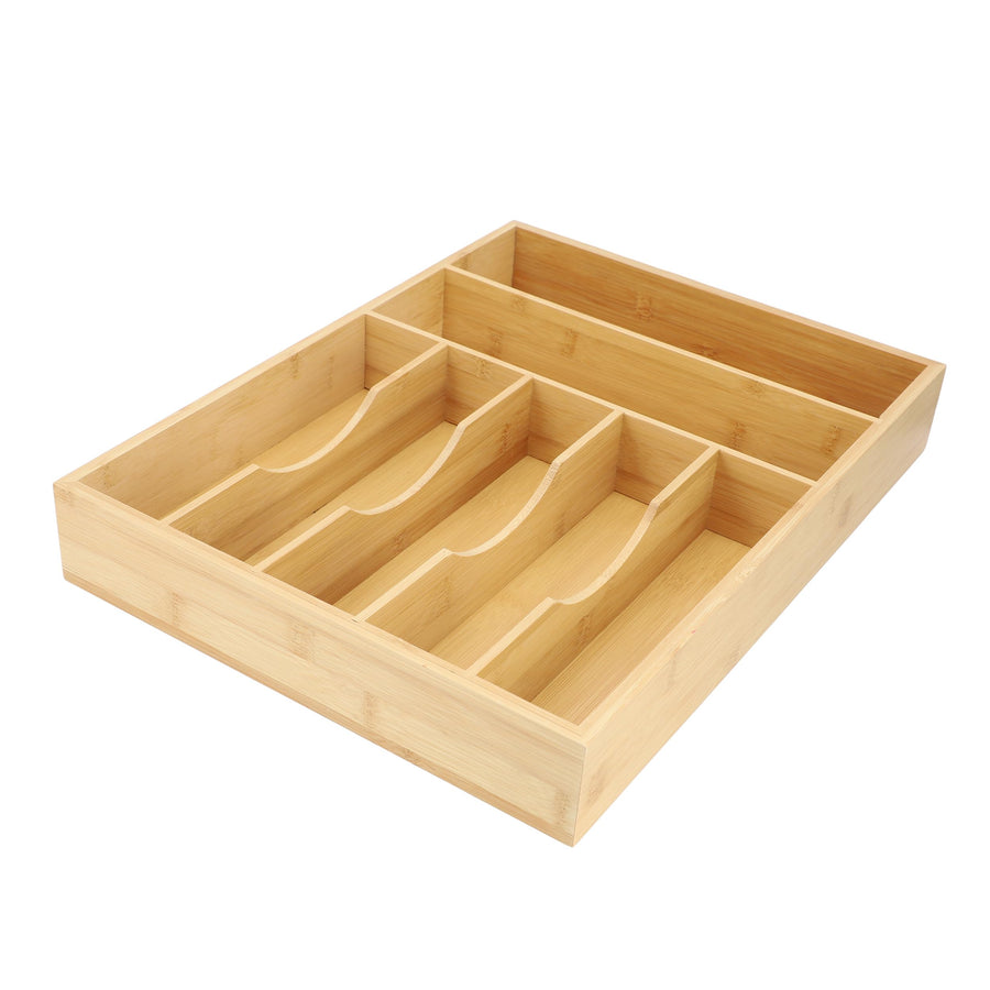 Elama MC-B111 Bamboo 7-Section Drawer Organizer Tray, 17 x 12.6 x 2.5 in, Natural, Fixed Compartments for Flatware and Utensils