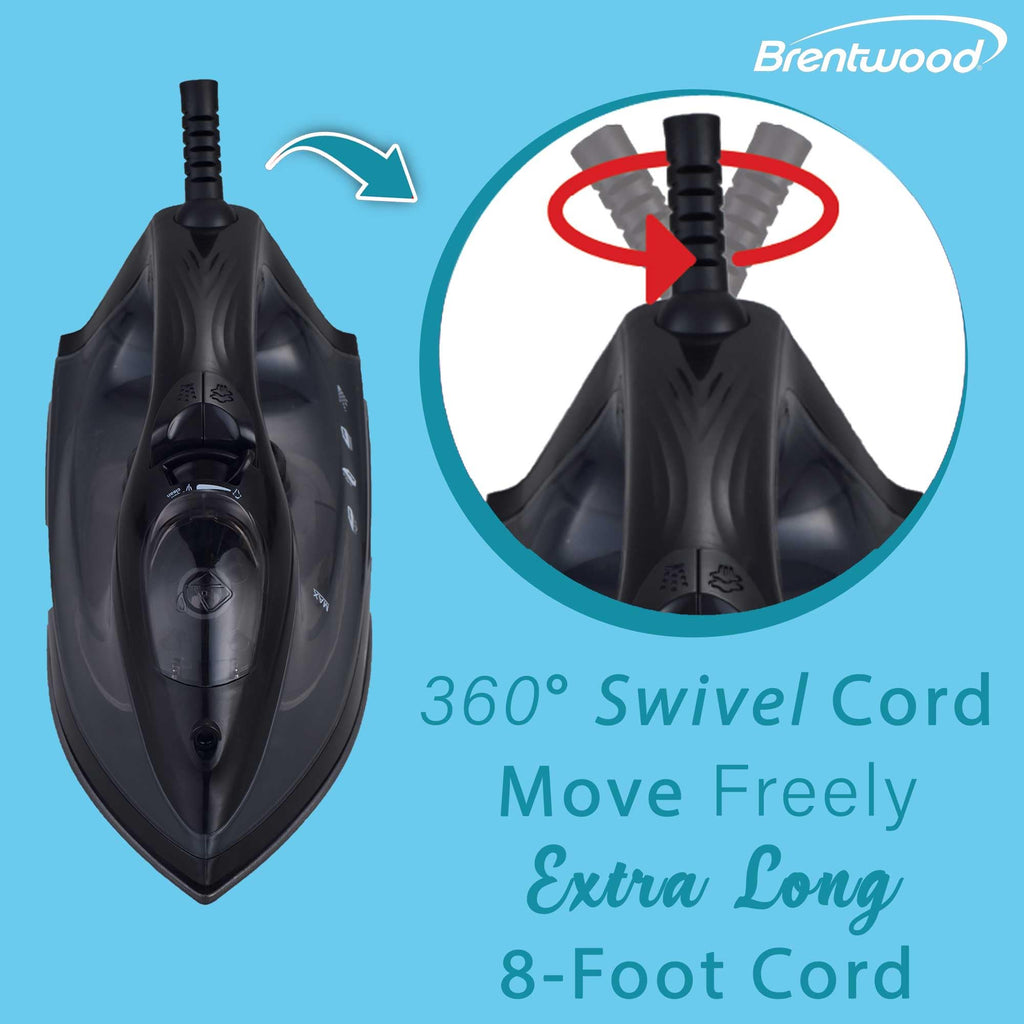 Brentwood 1200-Watt Lightweight Non-Stick Steam Iron, Black