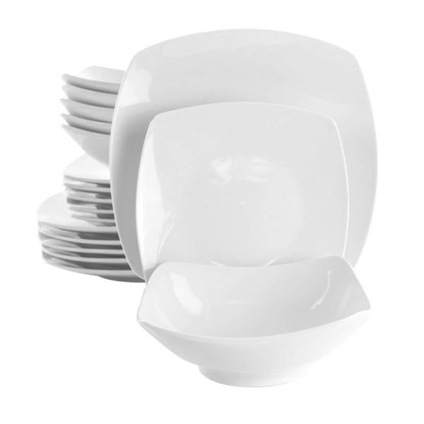 Elama Newman 18-Piece Square Porcelain Dinnerware Set, White (Service for 6)