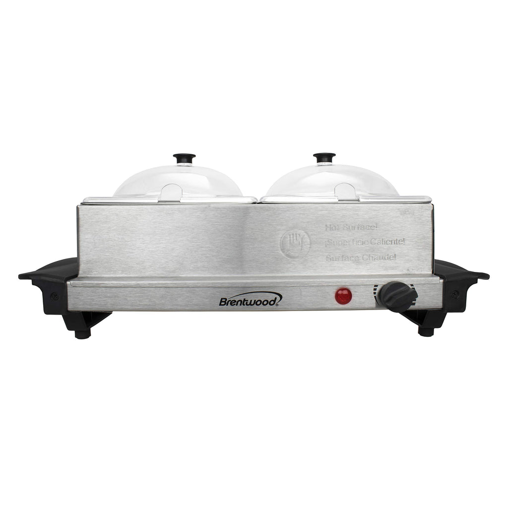 Brentwood BF-215 3-Quart 2-Pan Buffet Server & Warming Tray, Brushed Stainless Steel - Two 1.5 Qt Pans with Lids