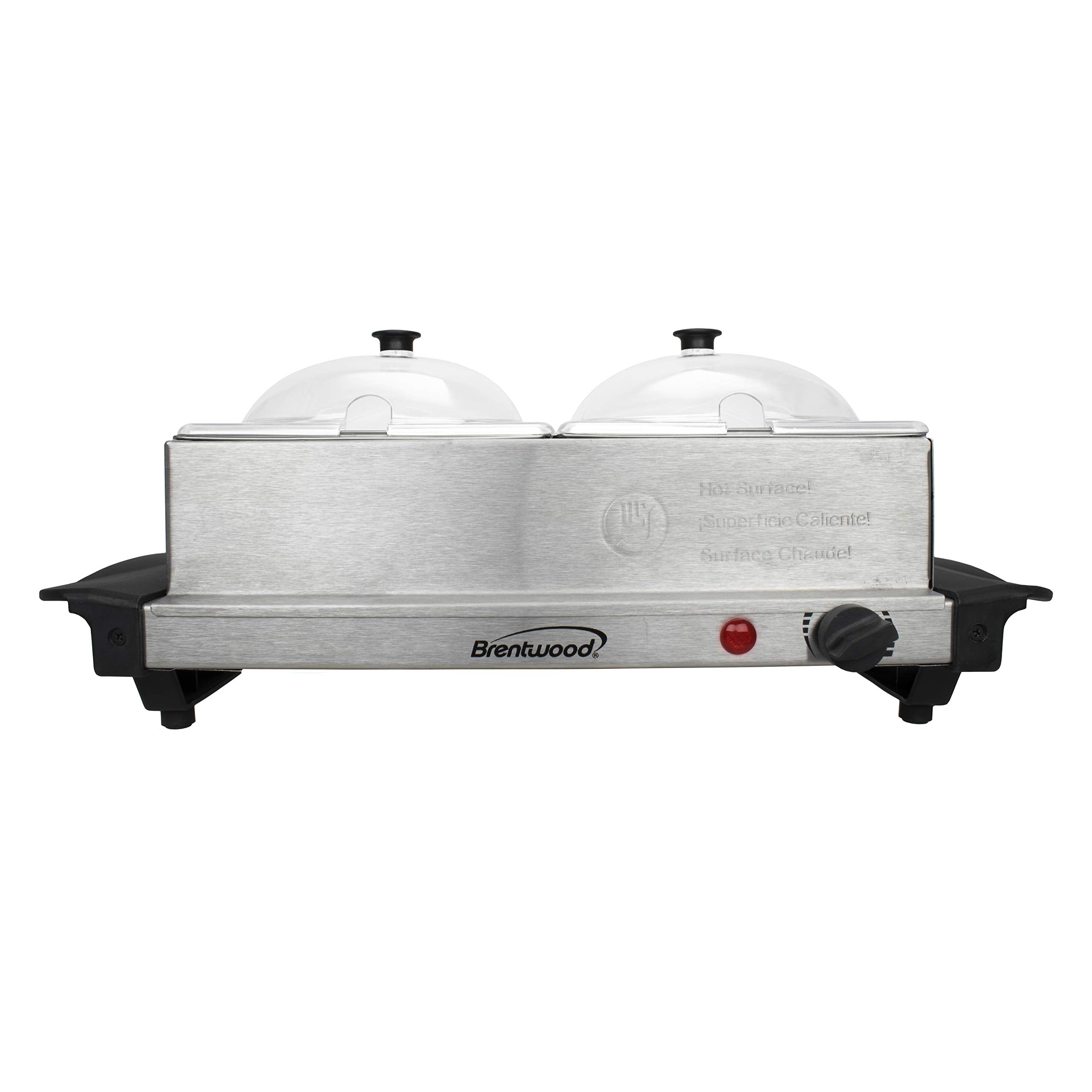 Brentwood BF-215 3-Quart 2-Pan Buffet Server & Warming Tray, Brushed Stainless Steel - Two 1.5 Qt Pans with Lids