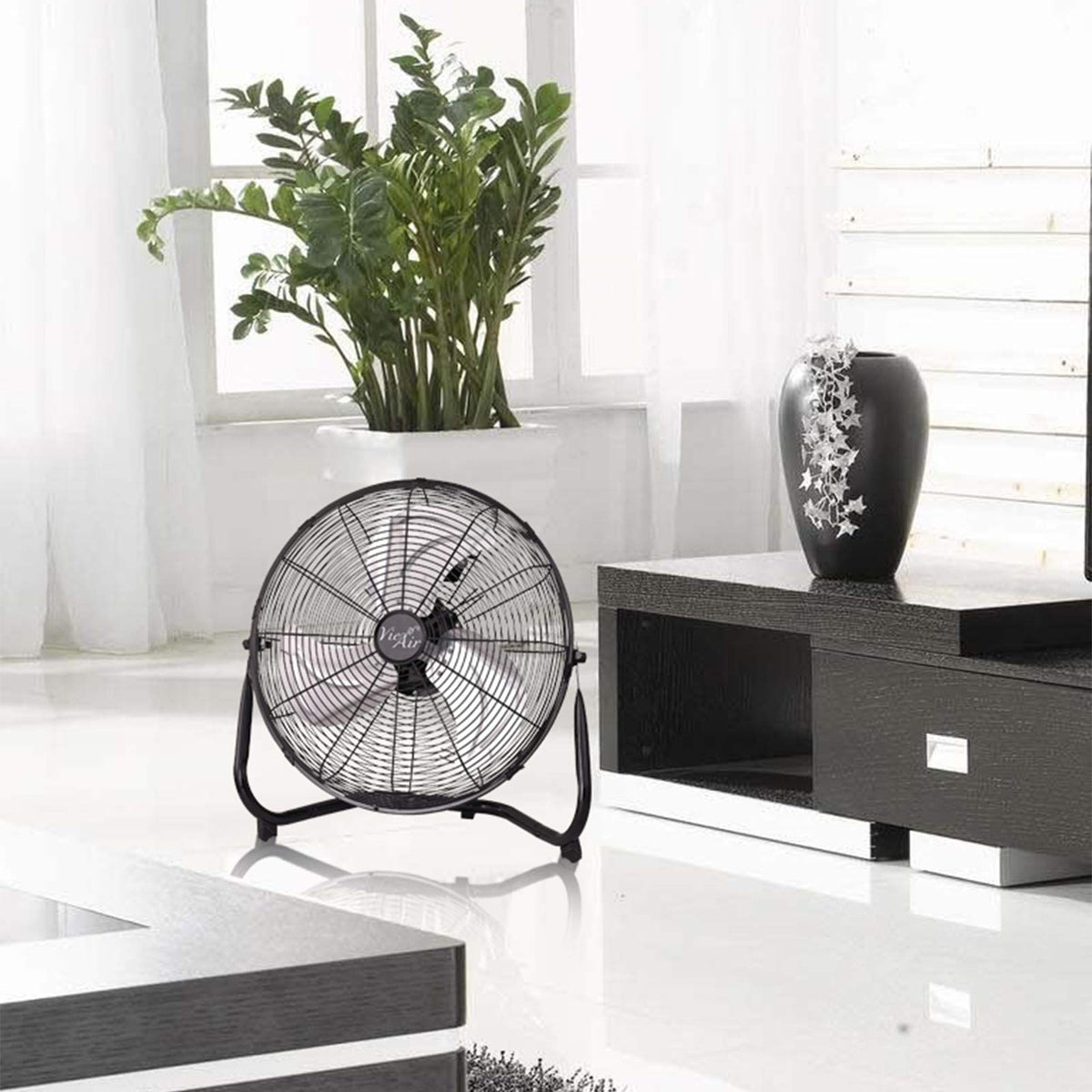 Vie Air 14 Inch Twin Pack Industrial High Velocity All-Metal Floor Fan, 3 Speeds, Black