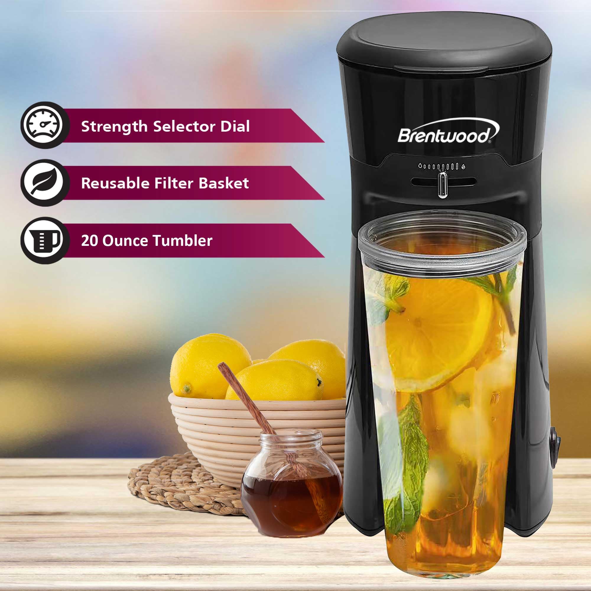 Brentwood KT-2121BK Single Serve Iced Coffee & Tea Maker with 20 oz Insulated Tumbler - Black