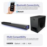 SuperSonic SC-1425WSW 31.5-Inch 2.1 Bluetooth Soundbar with Wireless Subwoofer and Ambient Lighting, 80W