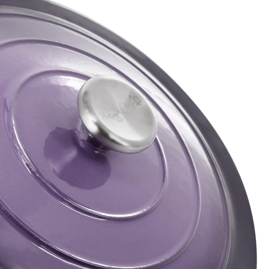 MegaChef 2.7 Quart Round Enameled Cast Iron Casserole with Lid in Gradient Purple