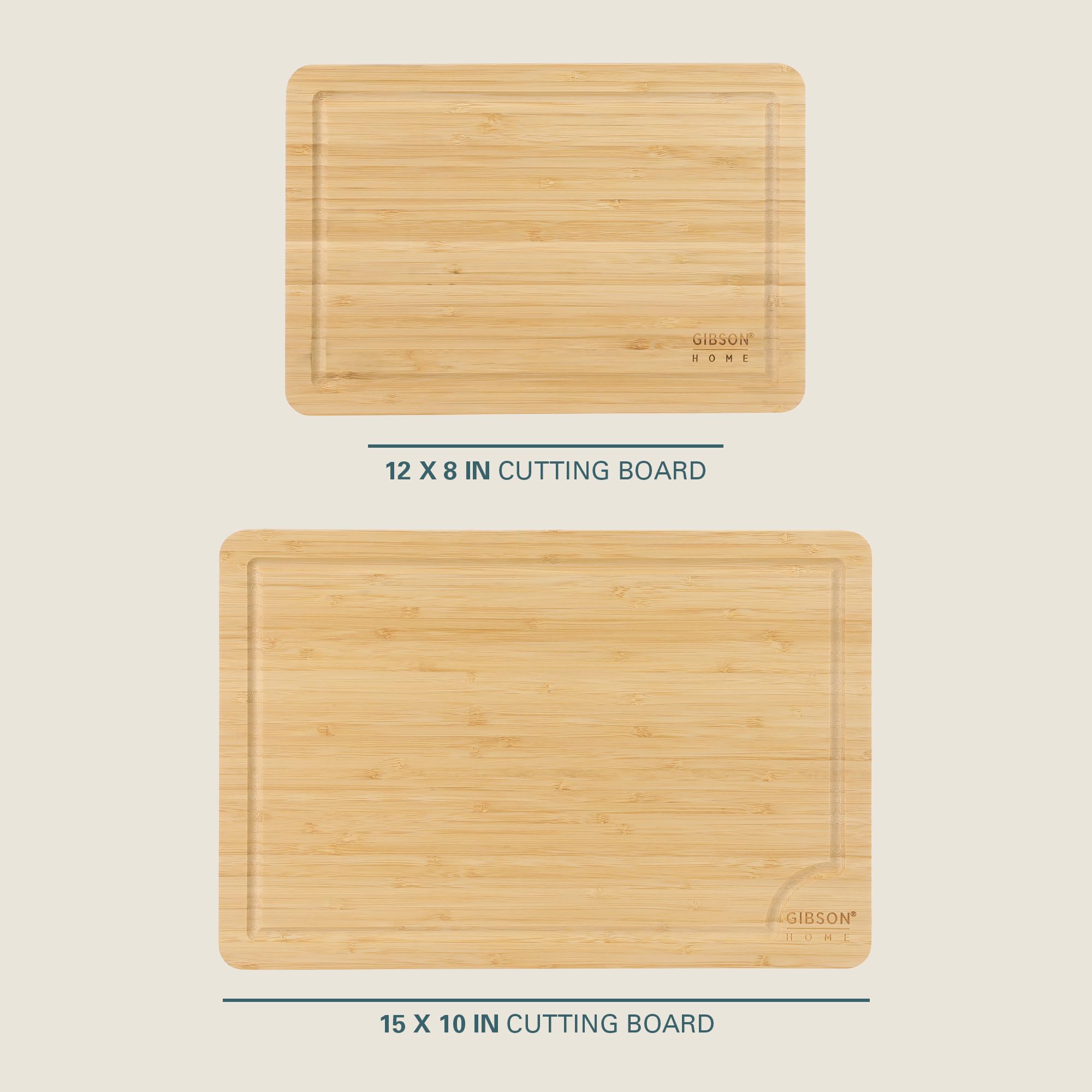 Gibson Home Forestview 2-Piece Bamboo Cutting Board Set with Juice Grooves