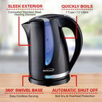 Brentwood 1.7L 1100W Cordless Electric Kettle – Black, 360-Degree Base with Concealed Stainless Element, Auto Shut-Off & Boil-Dry Protection
