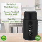 Brentwood GeoJug 17 oz Insulated Stainless Steel Food Jar with Bowl and Folding Spoon, Black