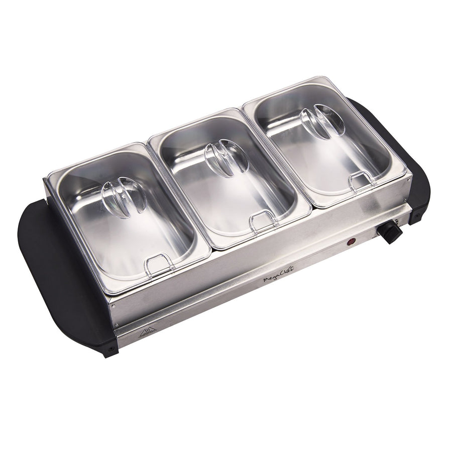 MegaChef Stainless Steel Electric Buffet Server and Food Warmer with 3 Sectional Trays