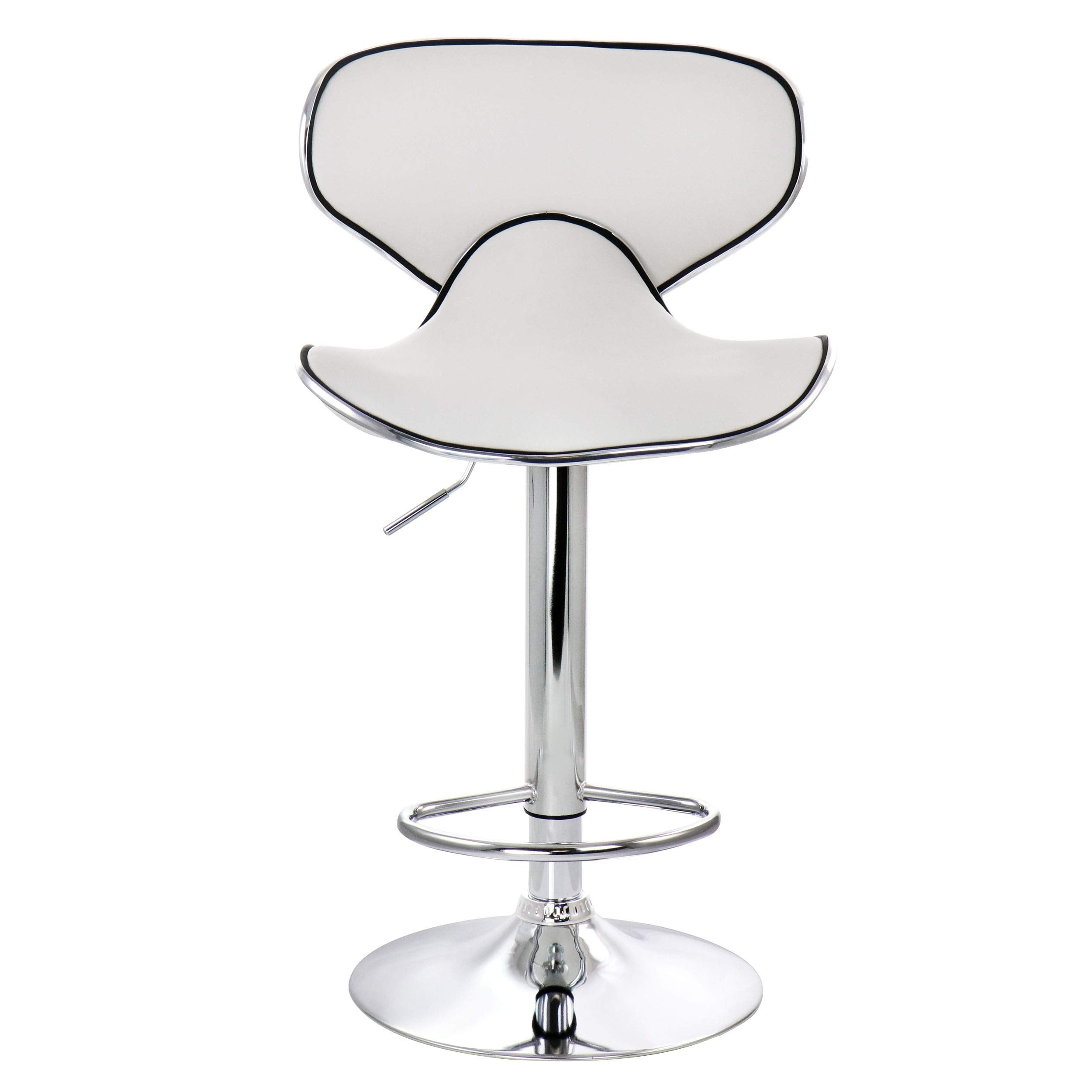 Elama 2-Piece Faux Leather Adjustable Bar Stool Set - White with Chrome Base, 360-Degree Swivel, Holds 250 lb