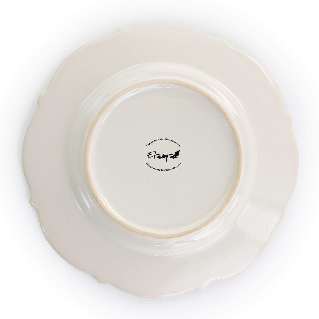 Elama Luna 16-Piece Embossed Scalloped Stoneware Dinnerware Set – White Service for 4