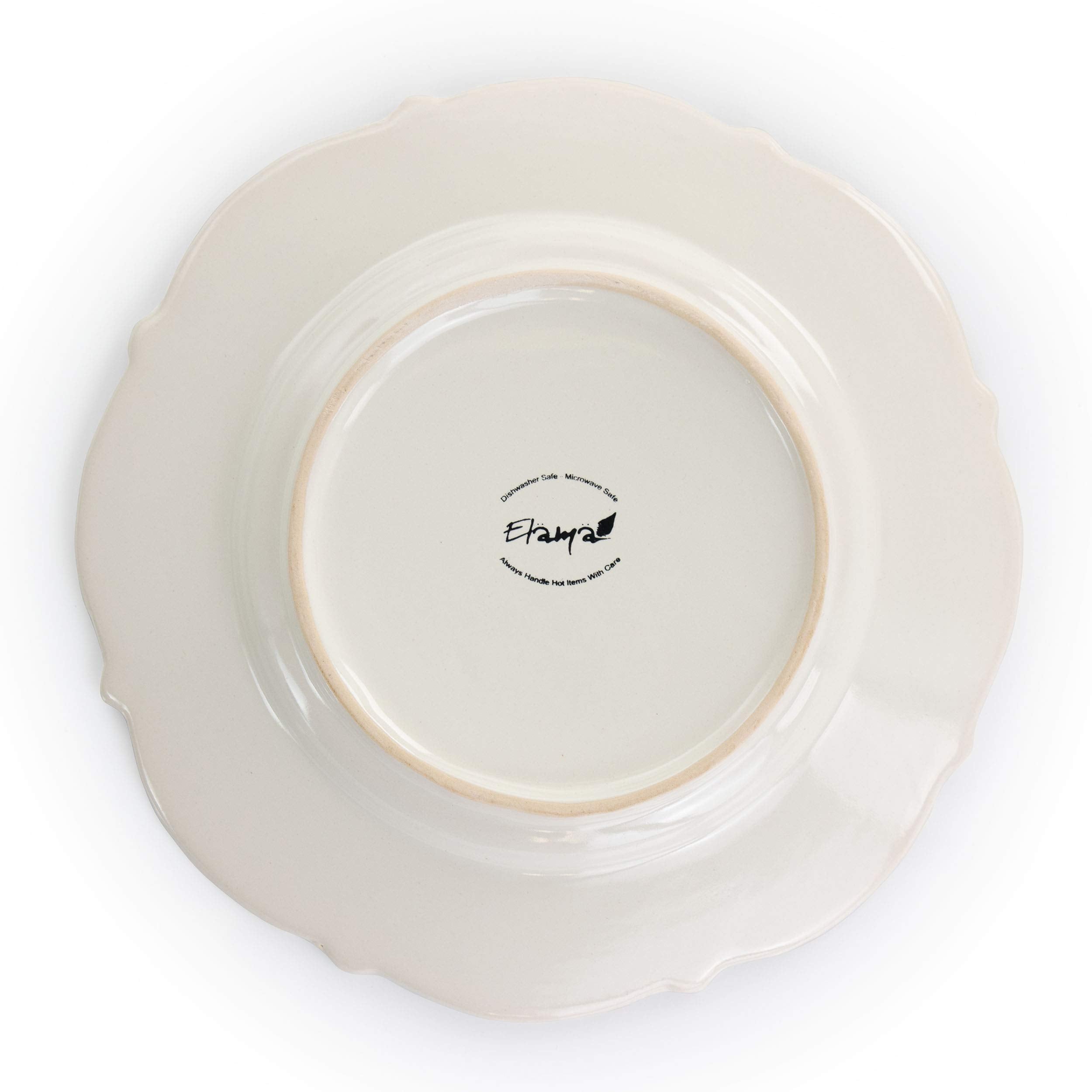 Elama Luna 16-Piece Embossed Scalloped Stoneware Dinnerware Set – White Service for 4