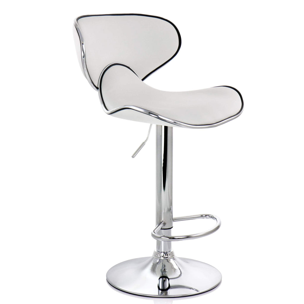 Elama 2-Piece Faux Leather Adjustable Bar Stool Set - White with Chrome Base, 360-Degree Swivel, Holds 250 lb