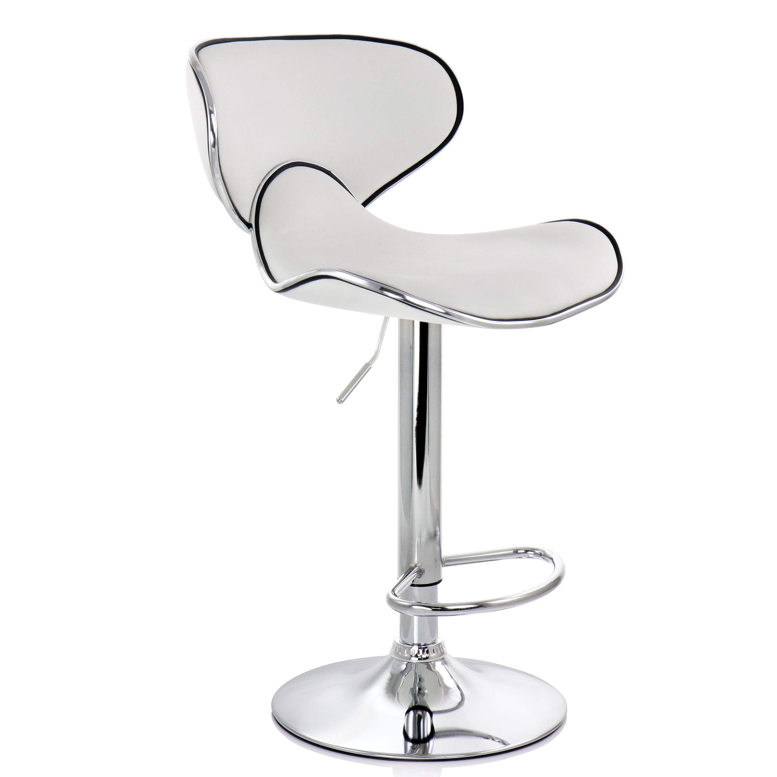 Elama 2-Piece Faux Leather Adjustable Bar Stool Set - White with Chrome Base, 360-Degree Swivel, Holds 250 lb