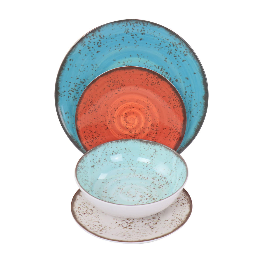 Elama Pryce 12 Piece Melamine Dinnerware Set, Assorted Colors, Service for 4