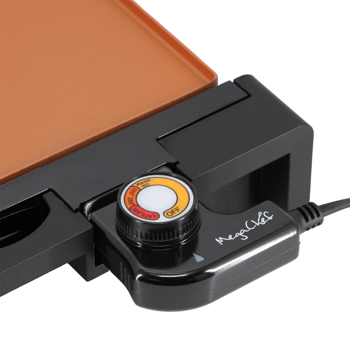 Electric Indoor Grill, 21.63 in Copper Nonstick, 1500W with Detachable Thermostat and Grease Tray, by MegaChef
