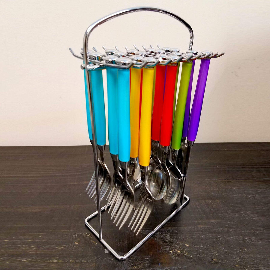 Gibson Home Santoro 20-Piece Flatware Set with Hanging Rack, Assorted Colors