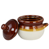 Elama 4-Piece Double-Handle 15 oz French Onion Soup Bowl Set with Lids, Glazed Stoneware, Oven Safe, Serves 4