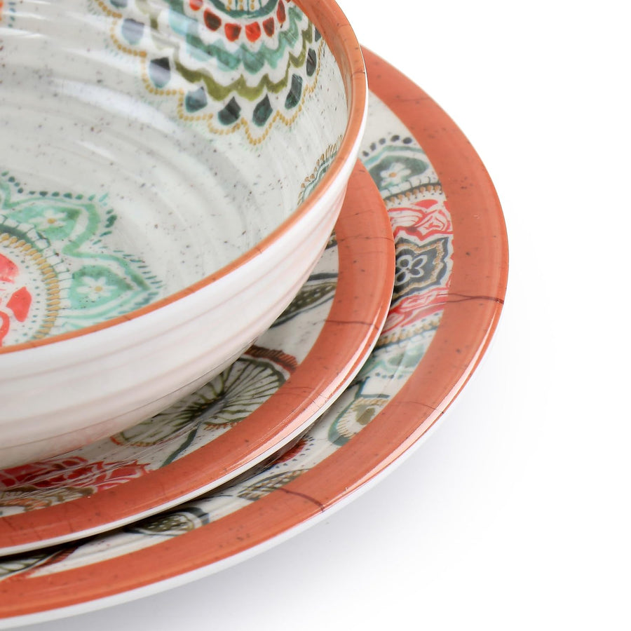 Elama Ester 12 Piece Melamine Dinnerware Set, Multicolored, Service for 4