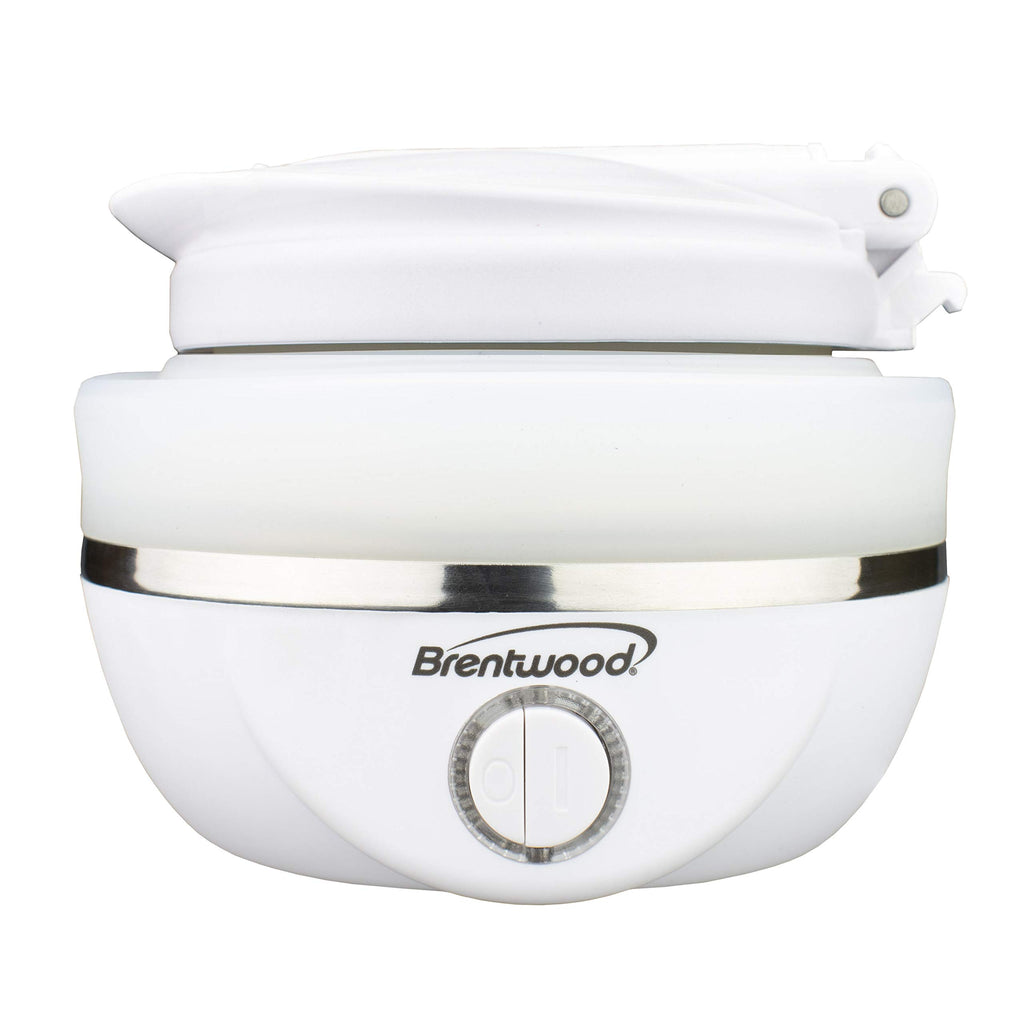 Brentwood Dual Voltage 3.3-Cup Collapsible Travel Kettle – White, 800W Silicone Folding Electric Kettle for Travel