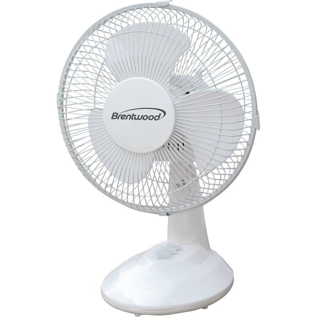 Brentwood Kool Zone F-9DW 9 inch 2-speed oscillating desk fan in white