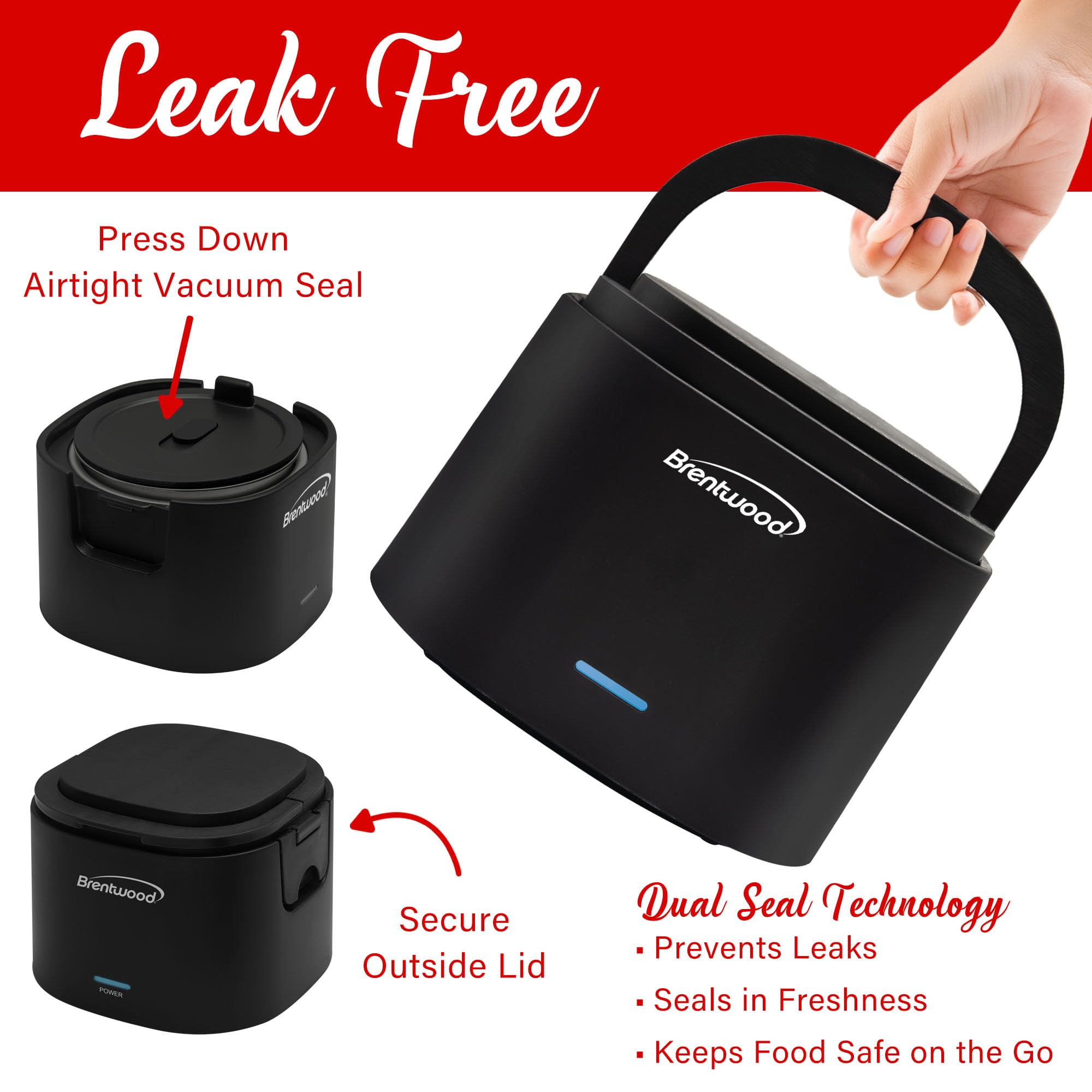 Brentwood ELB-600BK 0.6L Portable Leakproof Electric Lunch Box with Stainless Steel Container - Black