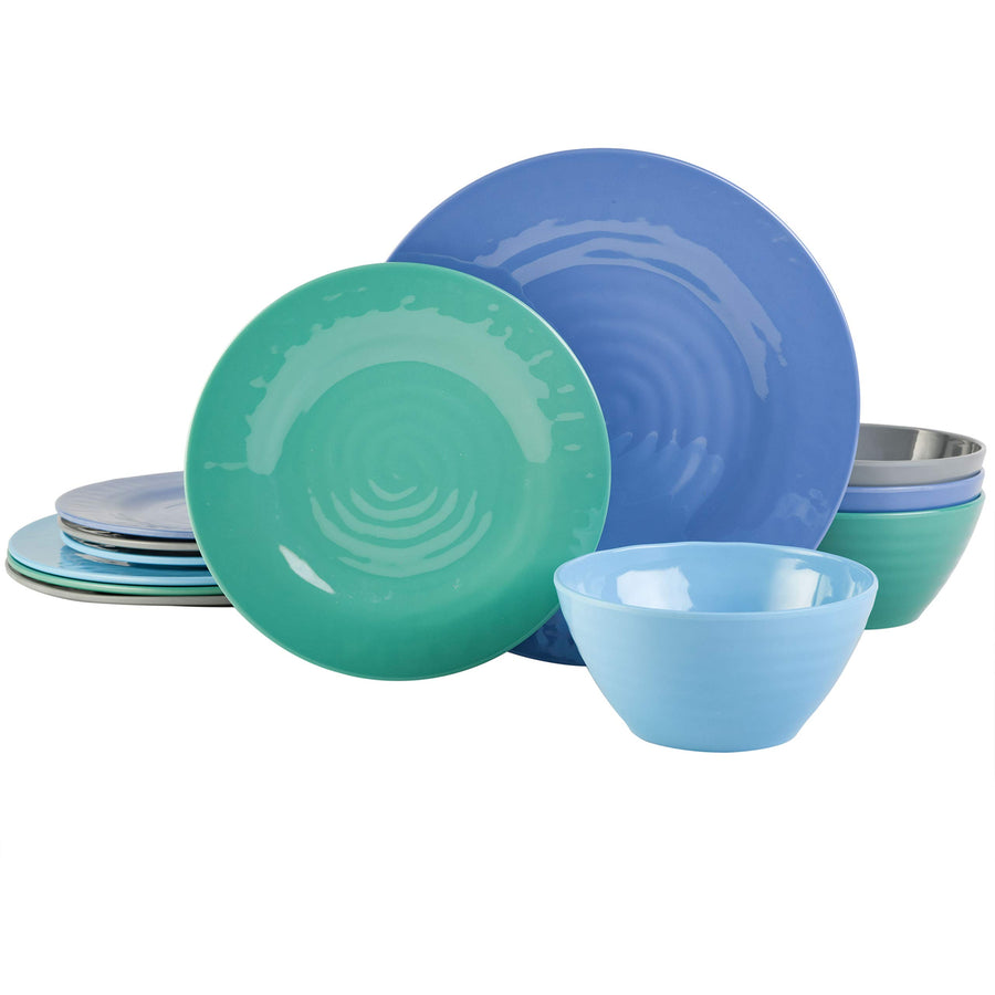 Gibson Home Brist 12-Piece Melamine Dinnerware Set, Blue (Service for 4)